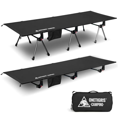 OneTigris SUPRANUBIS Camping Cot, Height Adjustable with Cot Leg Extenders, Strong Support 330lbs, Portable Folding Bed for Camping, Hiking, Travel, Truck, Beach, Office Nap (Ranger Green)