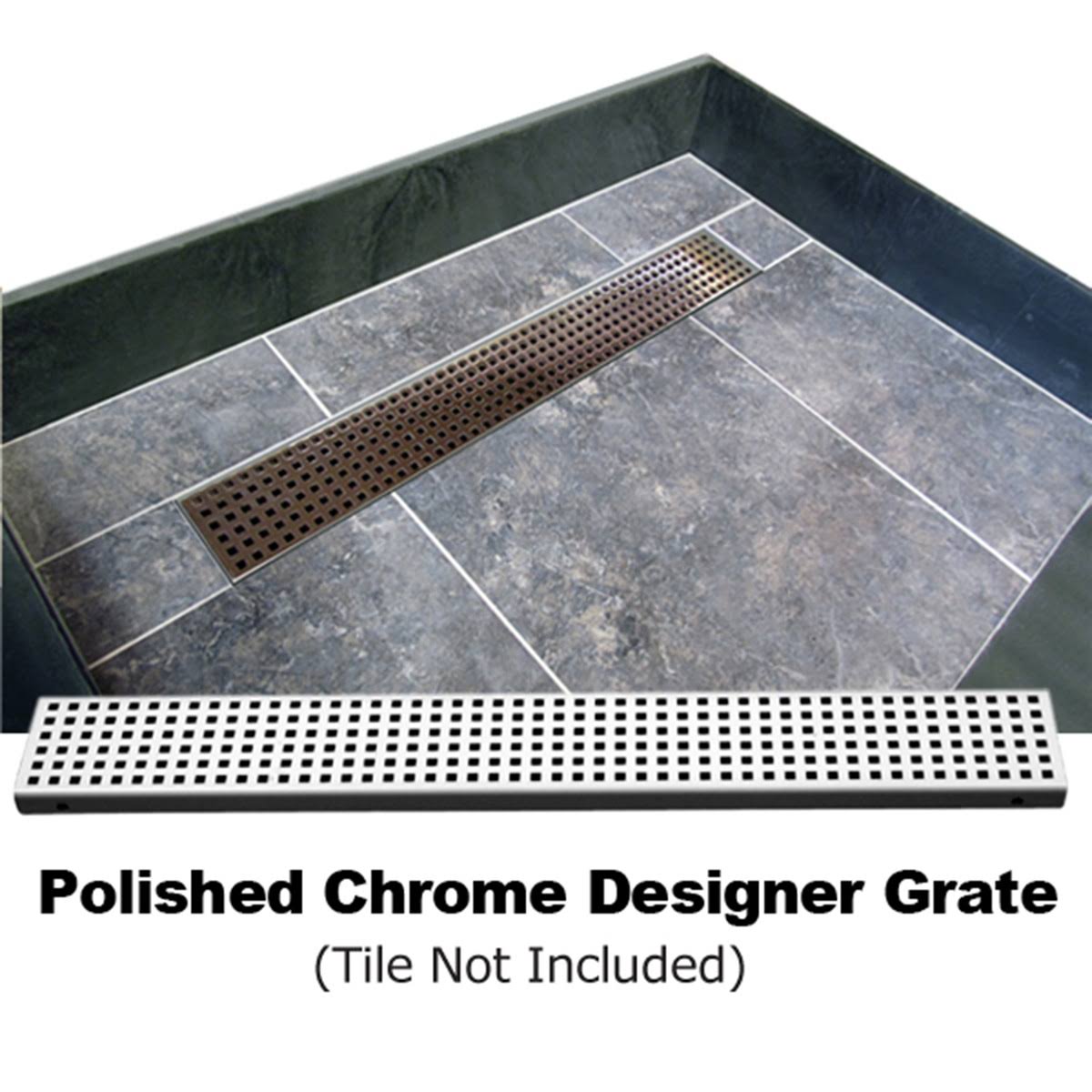 Double Threshold Shower Base with Designer Grate Tile Redi Size: 5.75x22 H x 34x22 W x 48x22 D, Drain Location: Left, Finish: Po
