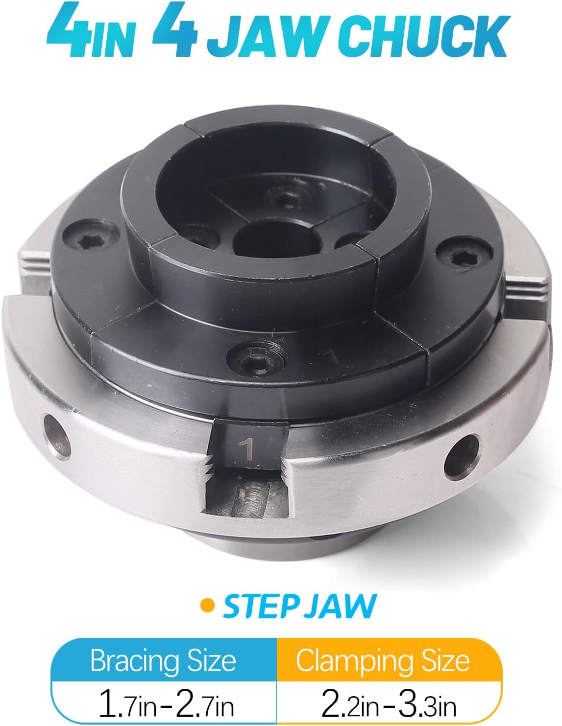 FJL FORCE Lathe Chuck Sets 4 Inch, Wood Lathe Chuck 5 Interchangeable 4-Jaw Wood Turning Lathe Nickel Plated Chuck, 1"x8Tpi Thread & 3/4"x16Tpi Adapter(Chuck Set)