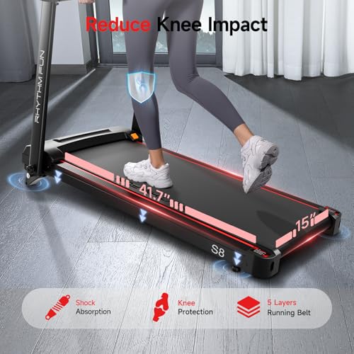 RHYTHM FUN 8.0 MPH Treadmills for Home, Running Walking Pad Treadmill with Incline up to 8%, Foldable Treadmill with Handle Bar, Low Noise Walking Pad for 300 lbs