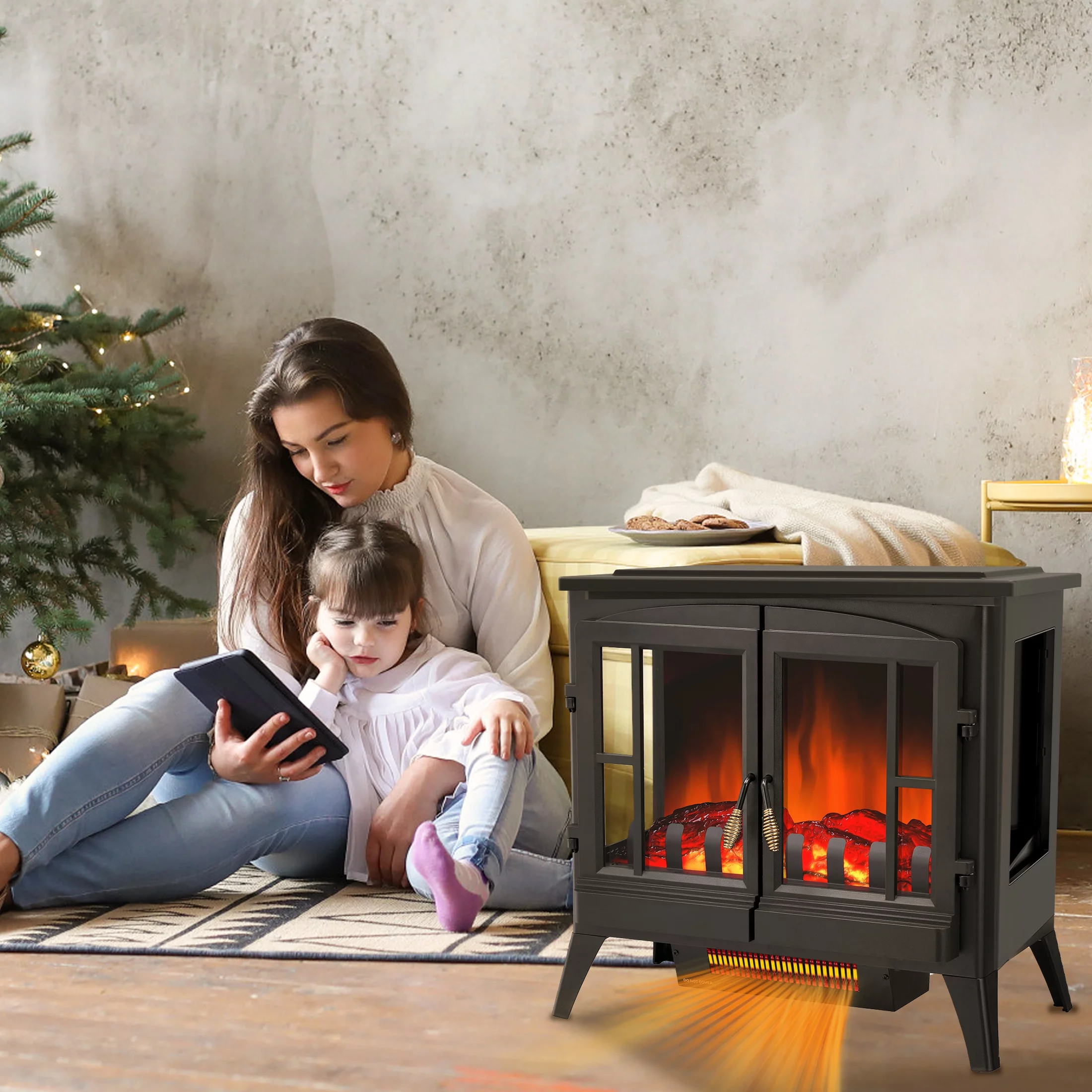 KISSAIR Electric Fireplace Stove, Freestanding,Realistic Flame, Portable,Thermostat,1000W/1500W(23 Inch)