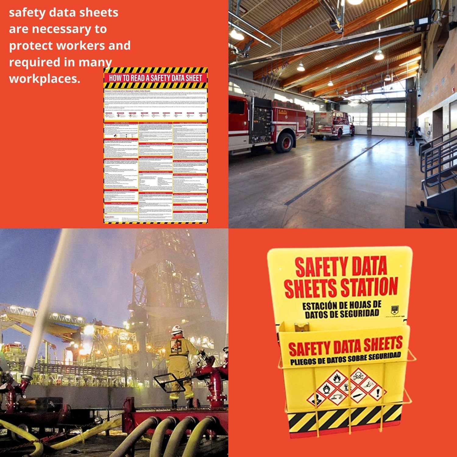 SDS Display Rack -Set with 3 Inch Heavy Duty Ring Binder, Wire Rack, SDS Station Sign, Chain, Mounting Hardware, SDS Poster Included