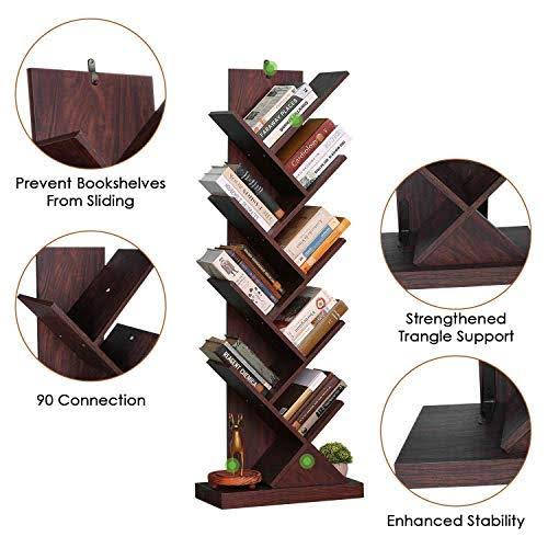 Bathwa Tree Bookshelf, 9-Shelf Tree Bookcase Wood Bookshelves, Floor Standing Tree Bookcase in Living Room Home Office, Tree She