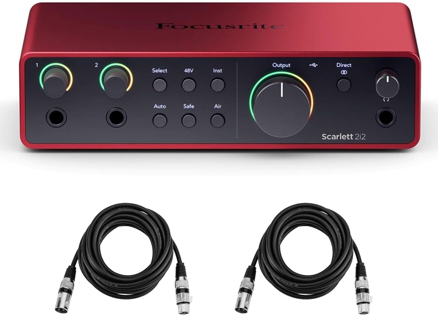Focusrite Scarlett 2i2 4th Gen 2x2 USB Audio Interface Bundle with 2x H&A 6' XLR Cables, For PC & MAC, Great for Music Recording and Podcast (3 Items)