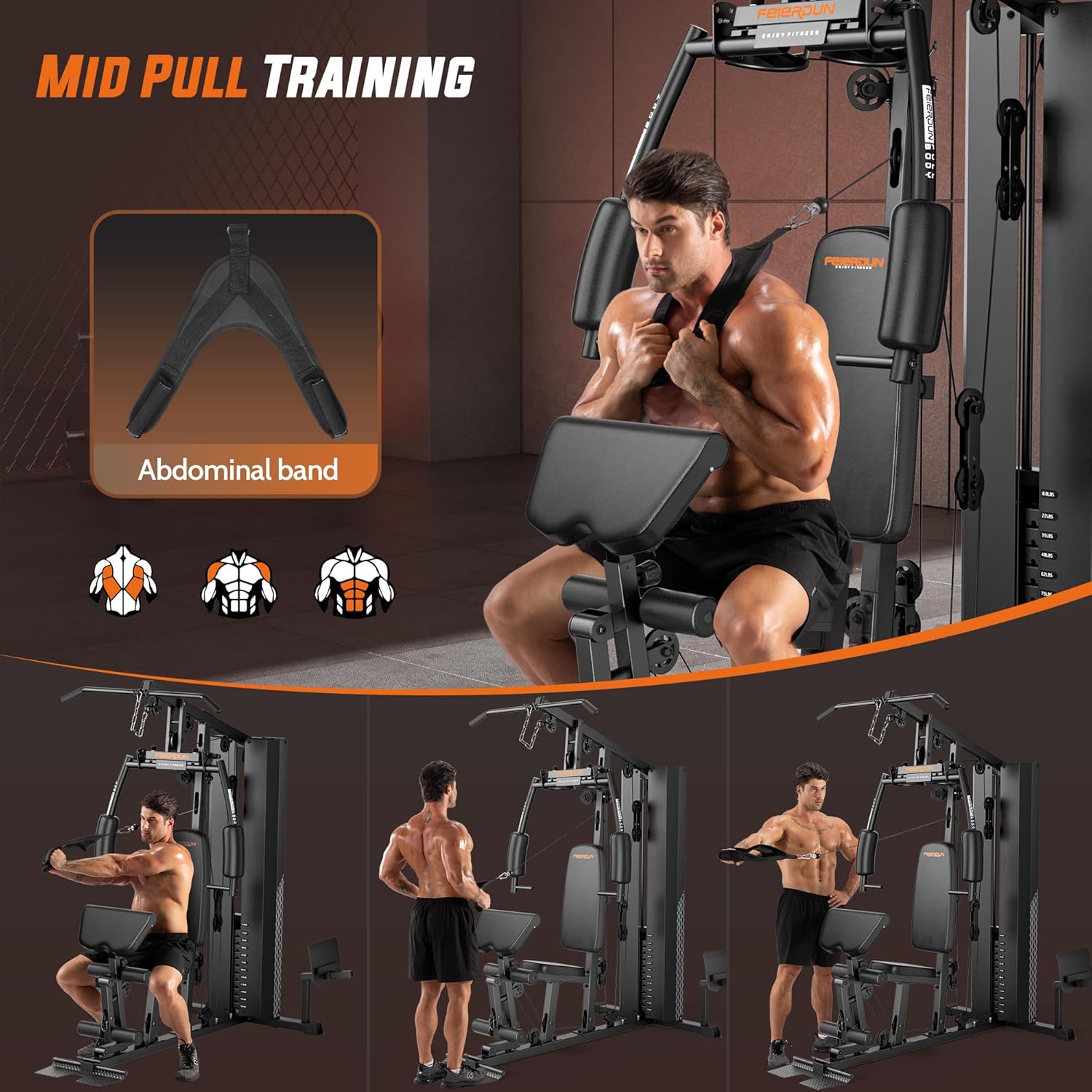 FEIERDUN Home Gym Equipment, Multi-Functional Workout Equipment with 154LBS Weight Stack, for Leg Press, Lat Pull Down, Chest presses