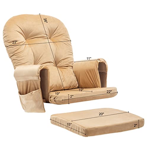 Paddie Glider Rocker Replacement Cushions Velvet with Storage, Rocking Chair Cushion Set with Ties, 5PCS, Royal Blue