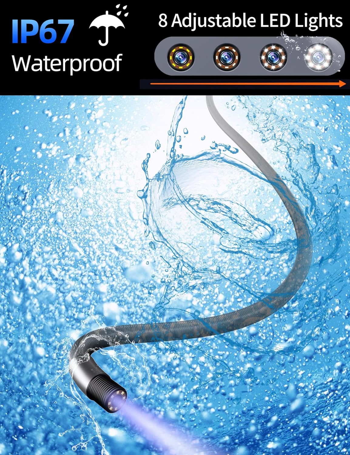 Daxiongmao Endoscope Camera with Light, Two-Way Articulating Borescope, IP67 Waterproof Sewer Camera, Borescope camera with light, 1080 HD Endoscope, 5.0 ft Semi-Rigid Cable Endoscope, Gadgets for Men