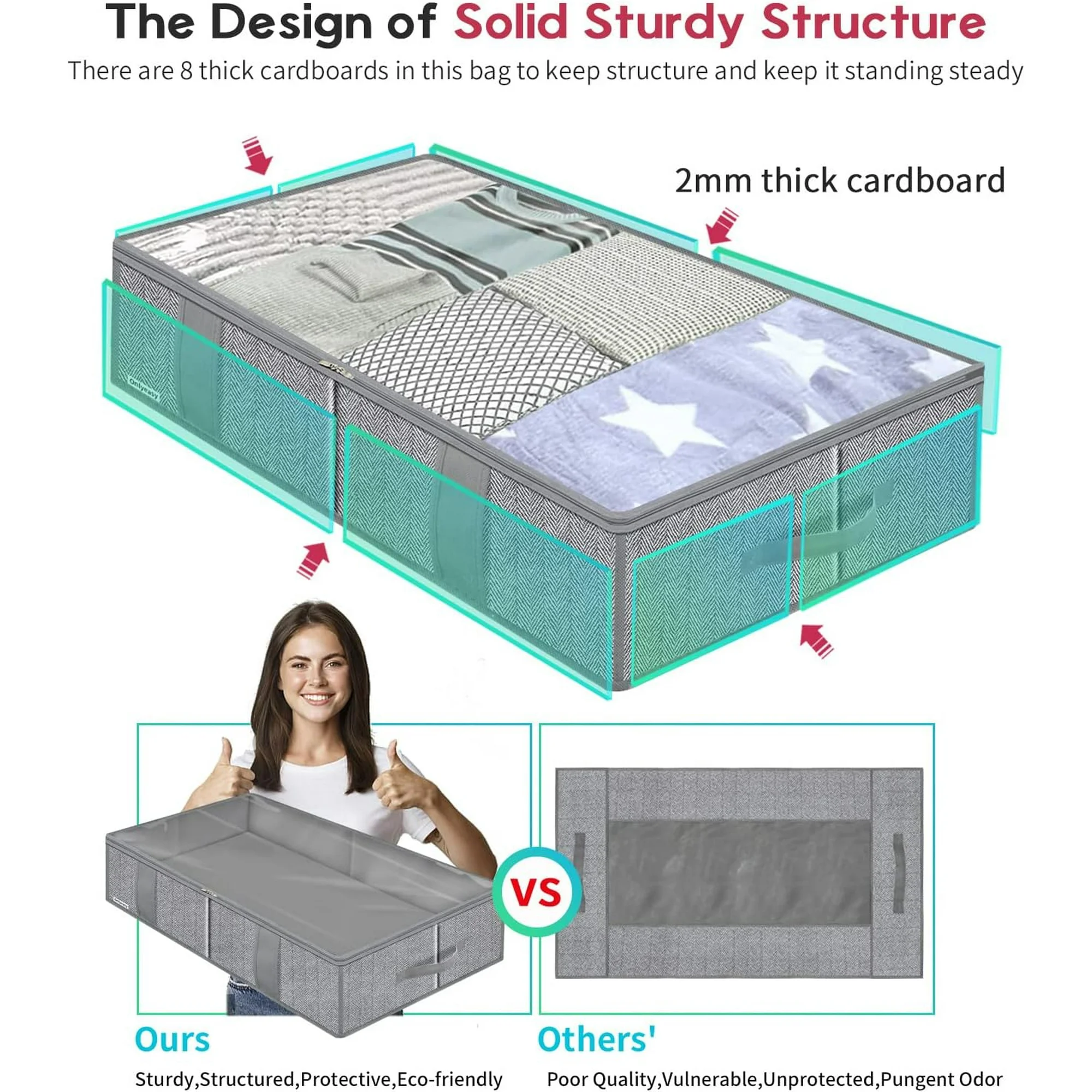 Foldable Underbed Bags - Blankets Clothes Comforters Storage Bag Breathable Zippered Organizer for Bedroom with Clear Window