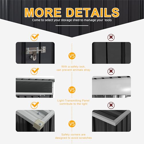 Shintenchi 5x3 FT Outdoor Storage Shed with Window, Outdoor Waterproof Storage Shed Metal Garden Shed with Lockable Single Door,Weather Resistant Tool Storage House Shed for Garden,Backyard,Slate Gray