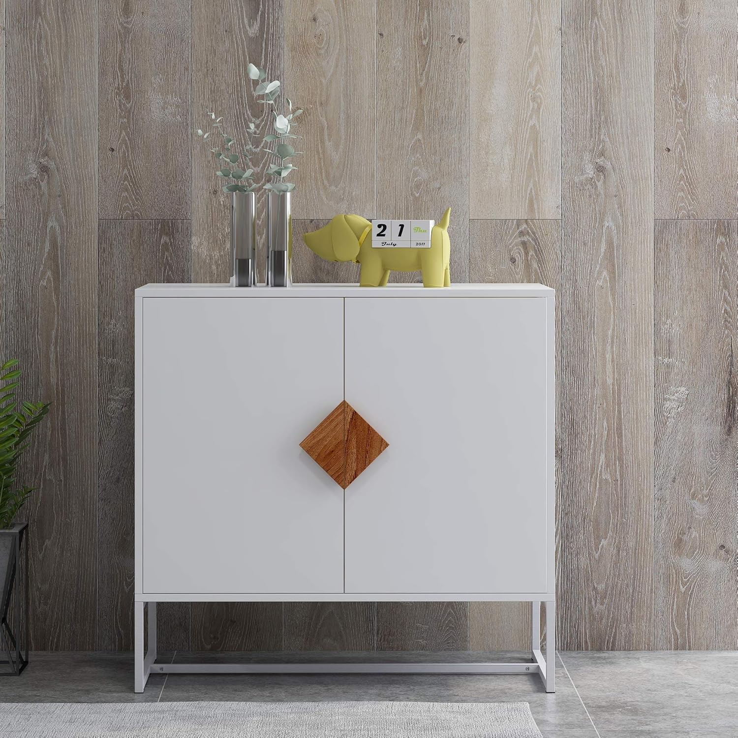 GIA Home Furniture Series Modern Solid Wood Kitchen Buffet Cabinet with 2 Doors Shape Square Handle Design,Double Storage Sideboard for Dinning,Living Room,TV Stand, 32 Inch, White