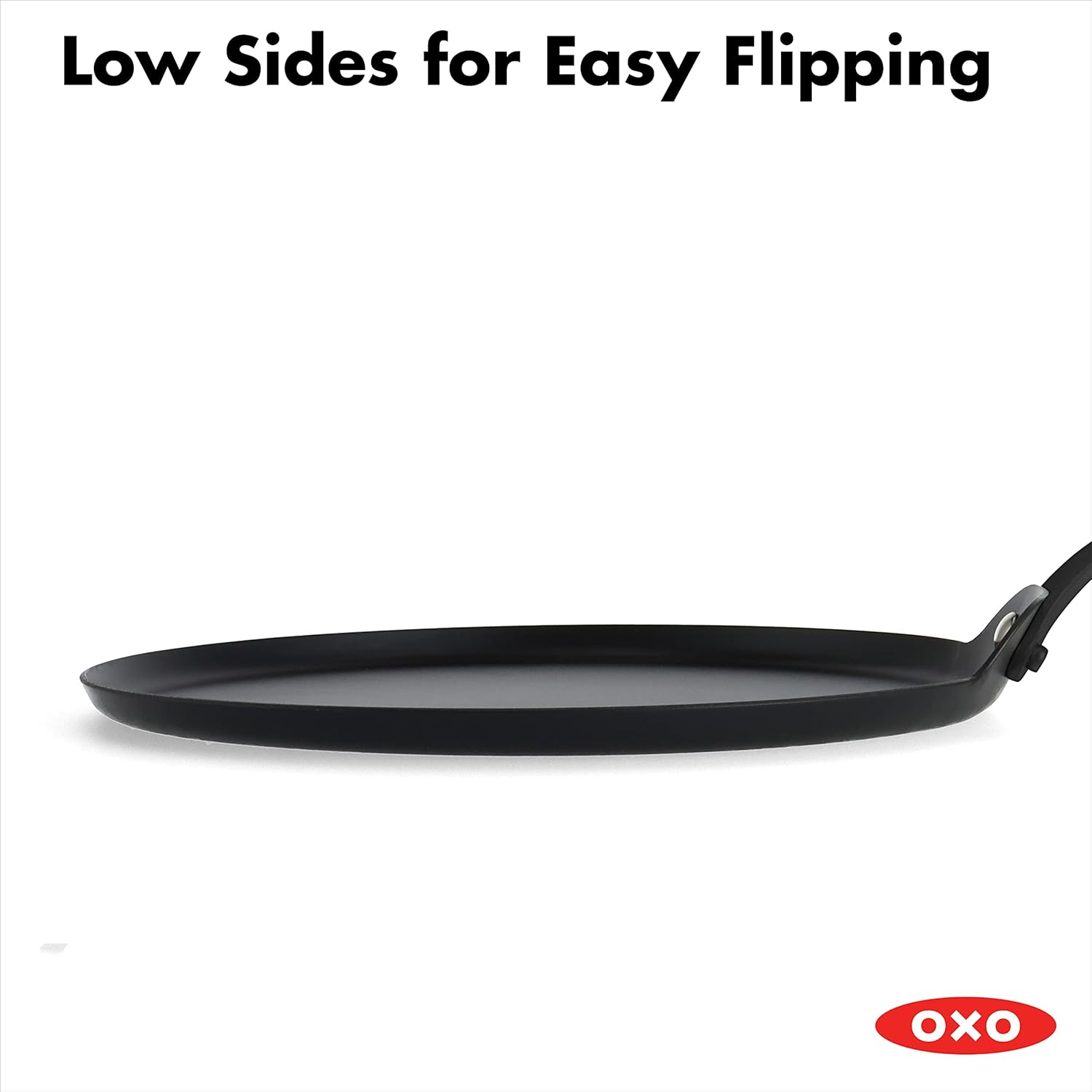 OXO Obsidian Pre-Seasoned Carbon Steel Induction Safe 12 Outdoor Frying Pan/Skillet with Silicone Sleeve, Black