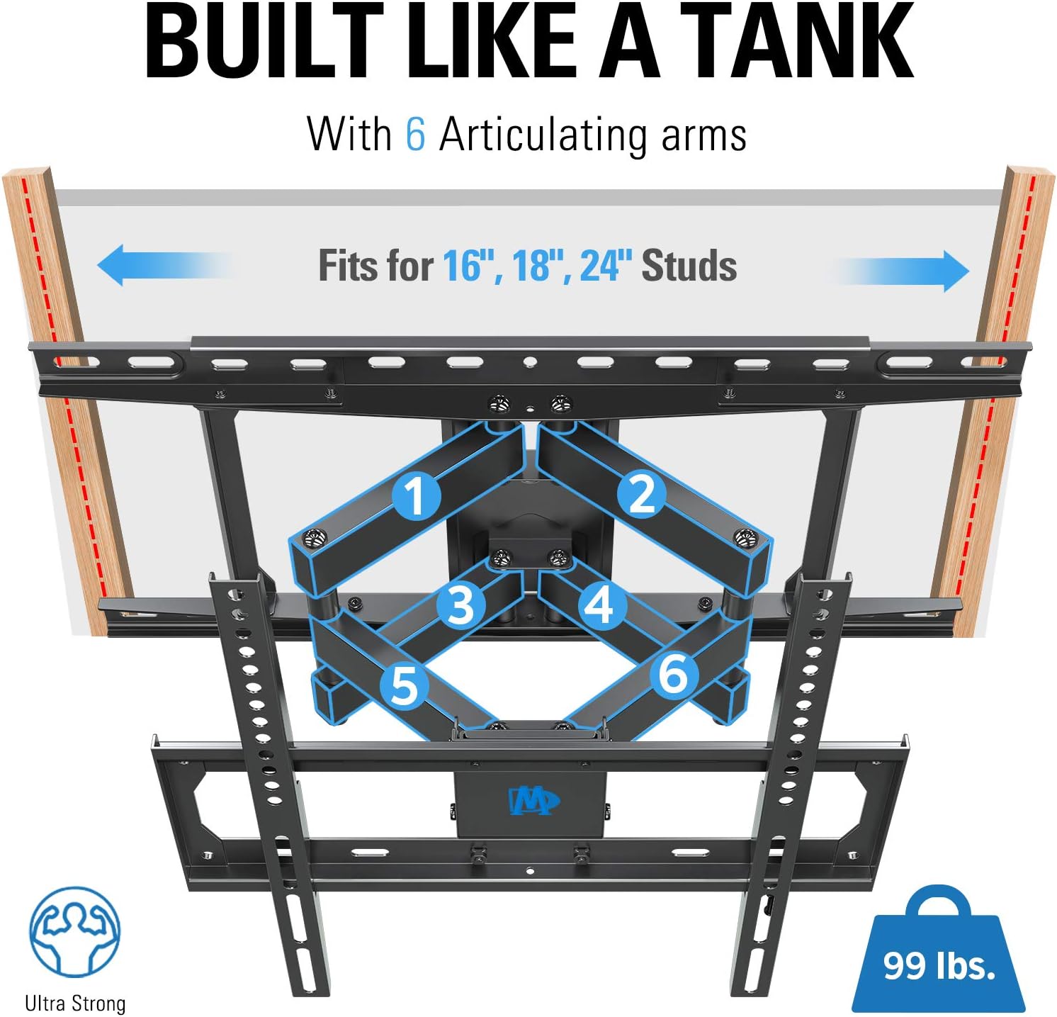 Mounting Dream TV Mount Full Motion TV Wall Mount for Most 26-55 Inch Flat Screen TV, Wall Mount TV Bracket with Dual Arms, Max VESA 400x400mm and 99 LBS, Fits 16", 18", 24" Studs MD2380-24K TV Mounts Pack of 2
