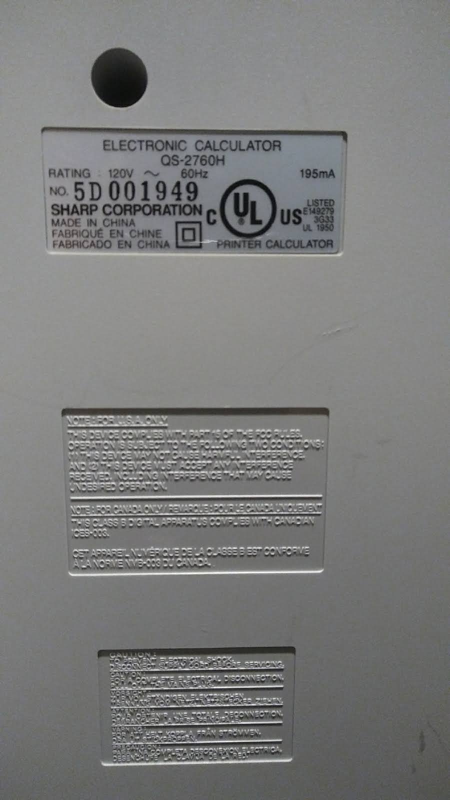 Sharp QS-2760H Printing Calculator