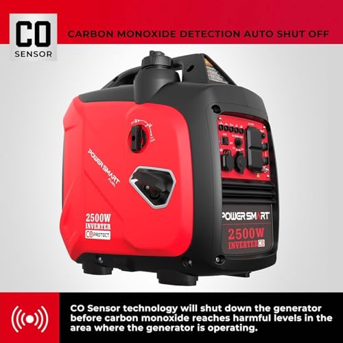 PowerSmart 2500-Watt Gas Powered Portable Inverter Generator, CO Sensor, Super Quiet for Camping, Home Emergency Use, EPA Compliant 2025 Version