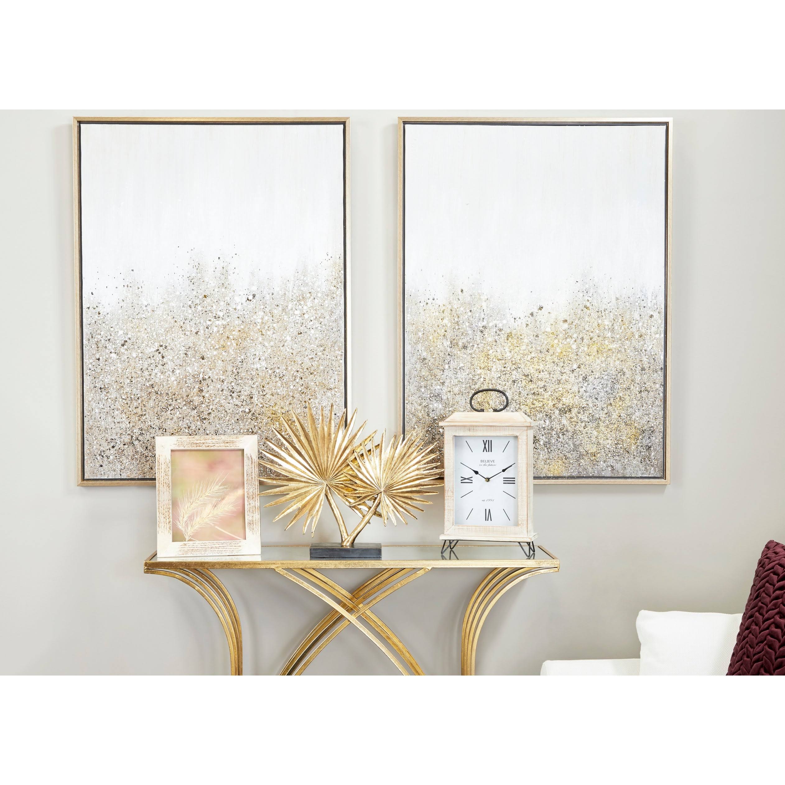Rectangular Beige Farmhouse Style Wooden Table Clock w/ Whitewash Finish