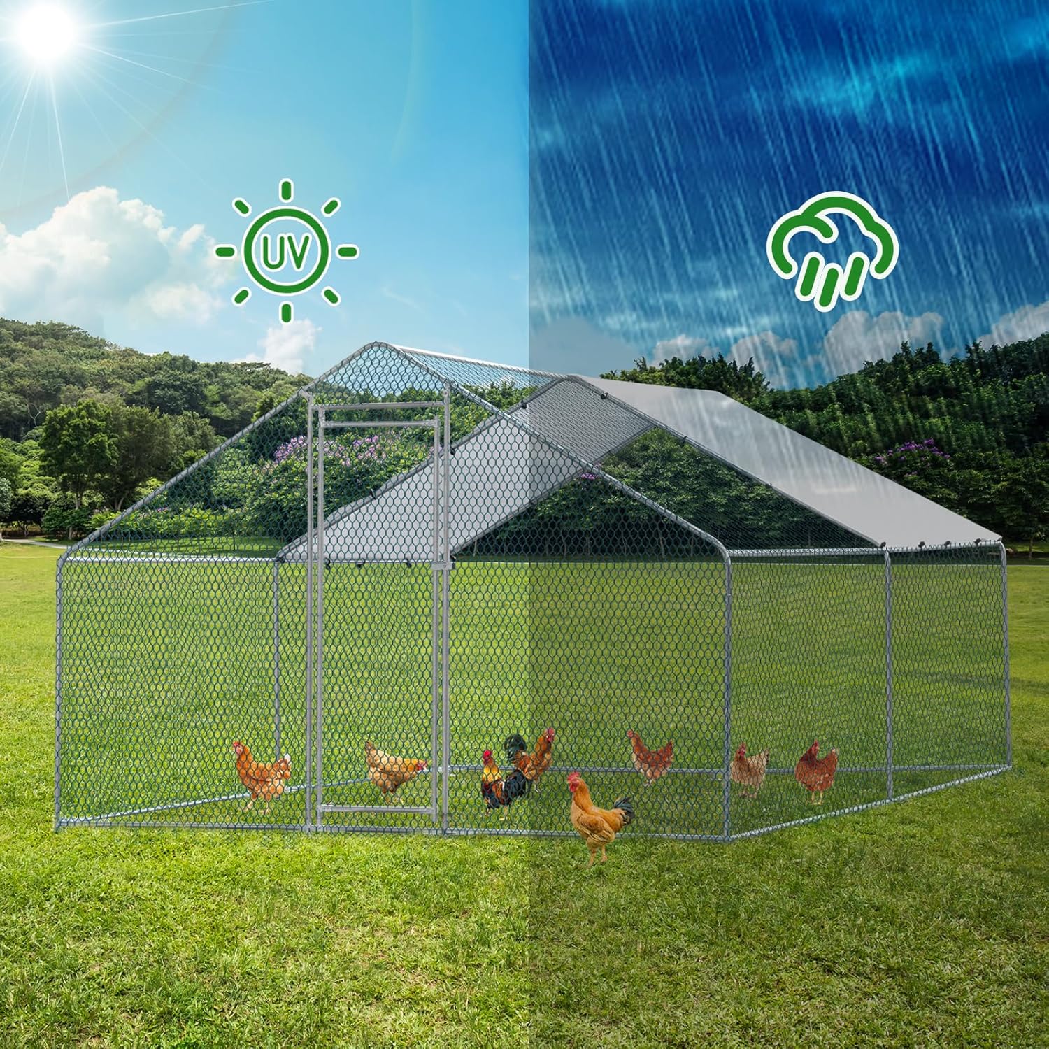 Large Chicken Coop,13 x 10 ft Large Metal Chicken Coop, Walk-in Poultry Cage Chicken Hen Run House with Waterproof Cover, Rabbits Cats Dogs Farm Pen for Outdoor Backyard Farm Garden