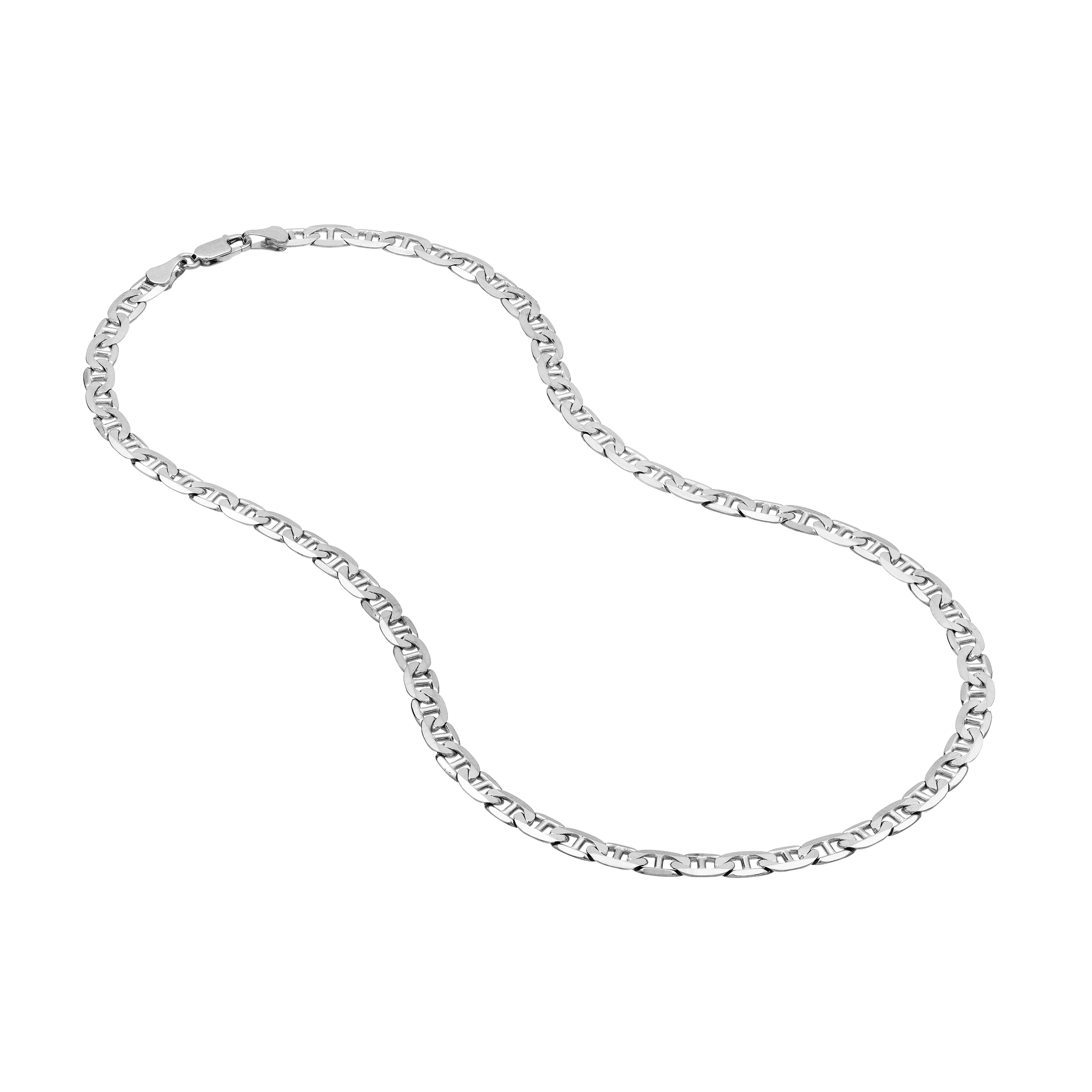 14K White Gold Men & Women's 18" 5.6mm Flat Mariner Chain Necklace