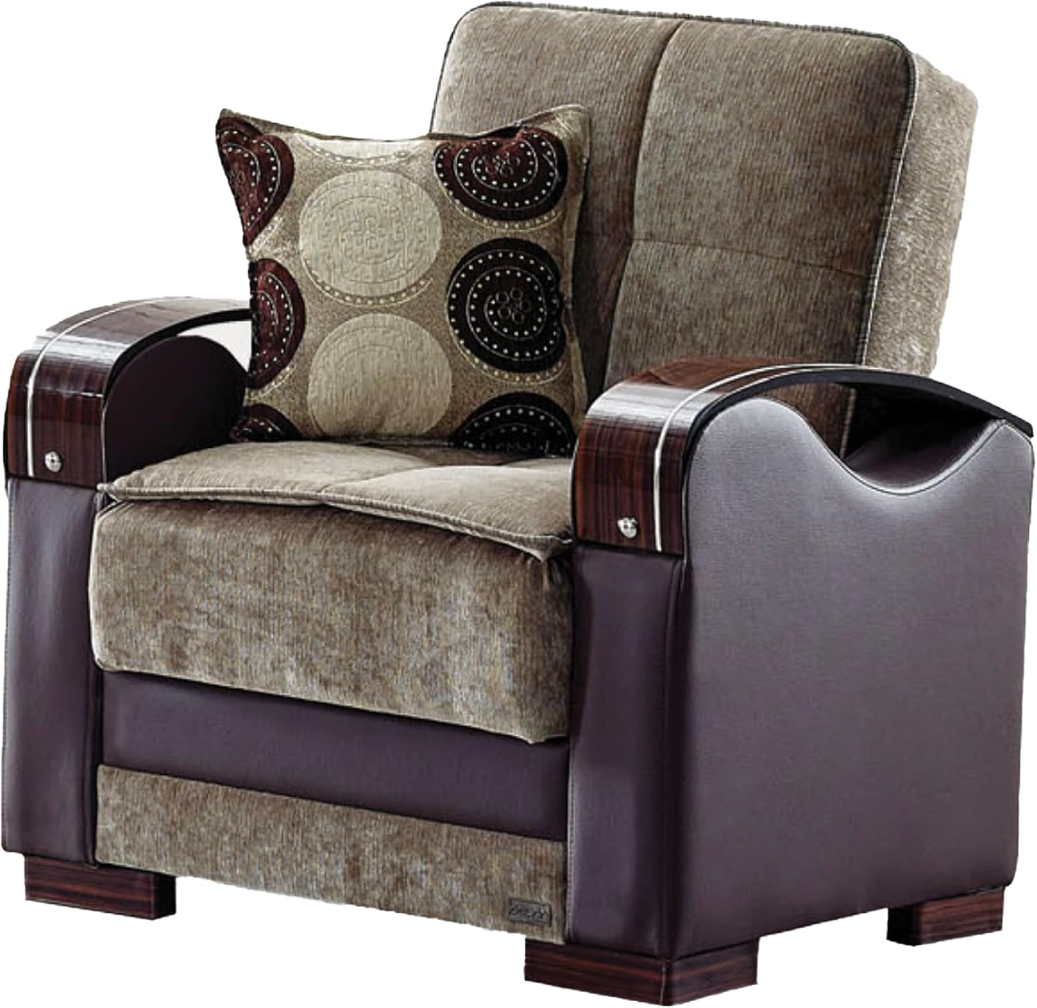 Rochester 35 in. Convertible Sleeper Chair in Light Brown with Storage