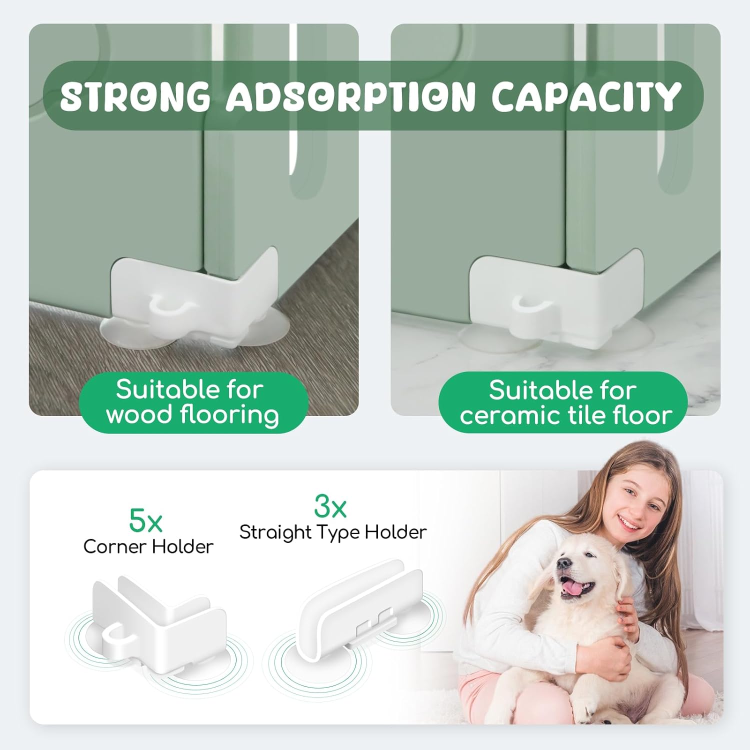 Dog Playpen with Door, 6-Panel 24" Indoor Puppy Playpen, Strong Plastic Small Pet Safety Fence Dog Pen, Non-Slip and Secure Pet Gate, Green