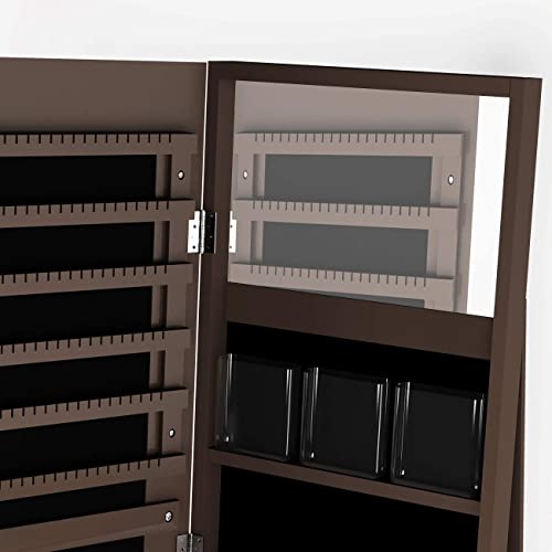 SDHYL Rotating Jewelry Cabinet with Mirror, Full Length Wooden Storage Armoire with Lock