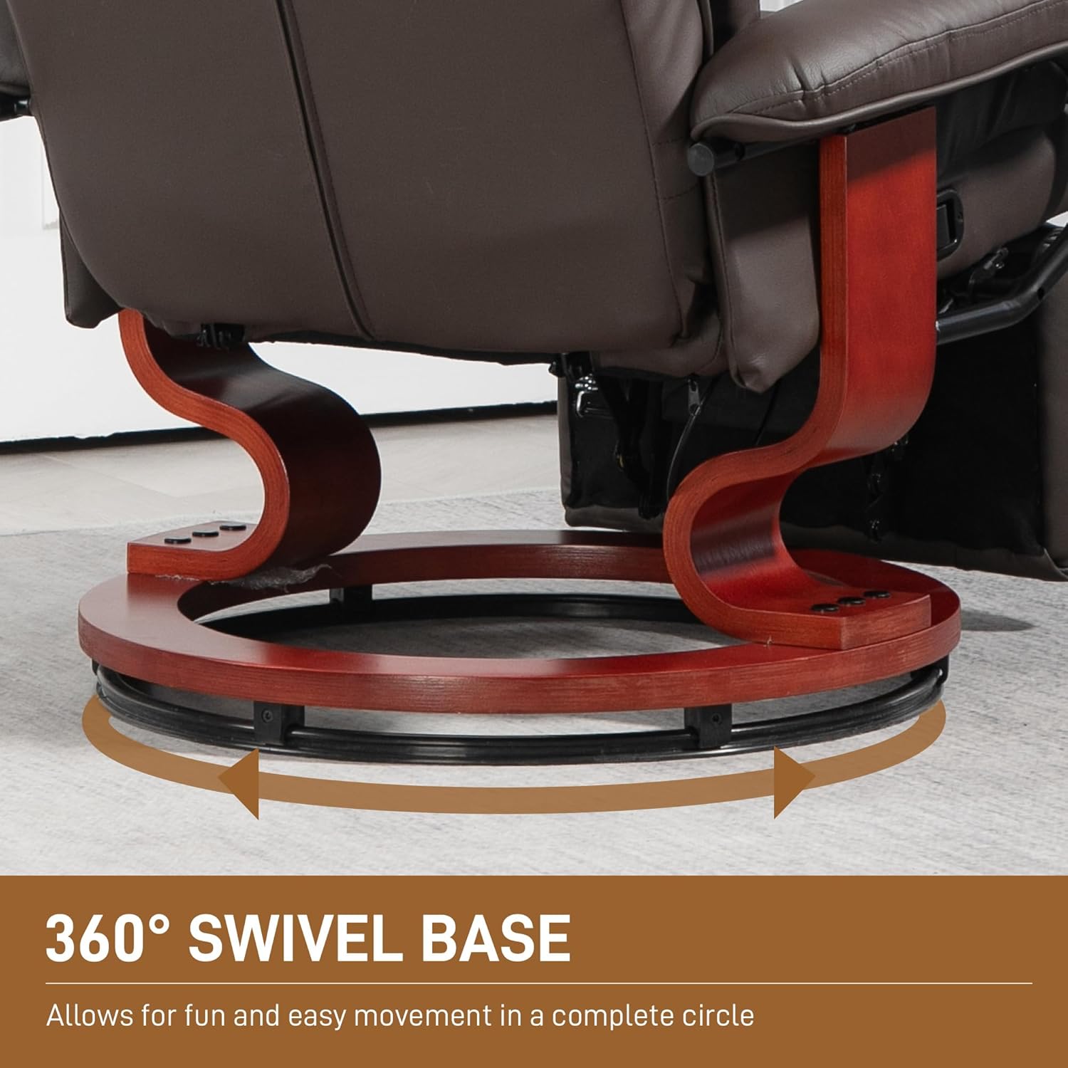 HOMCOM Manual Swivel Recliner Chair, PU Leather Reclining Chair with Footrest for Living Room, Brown