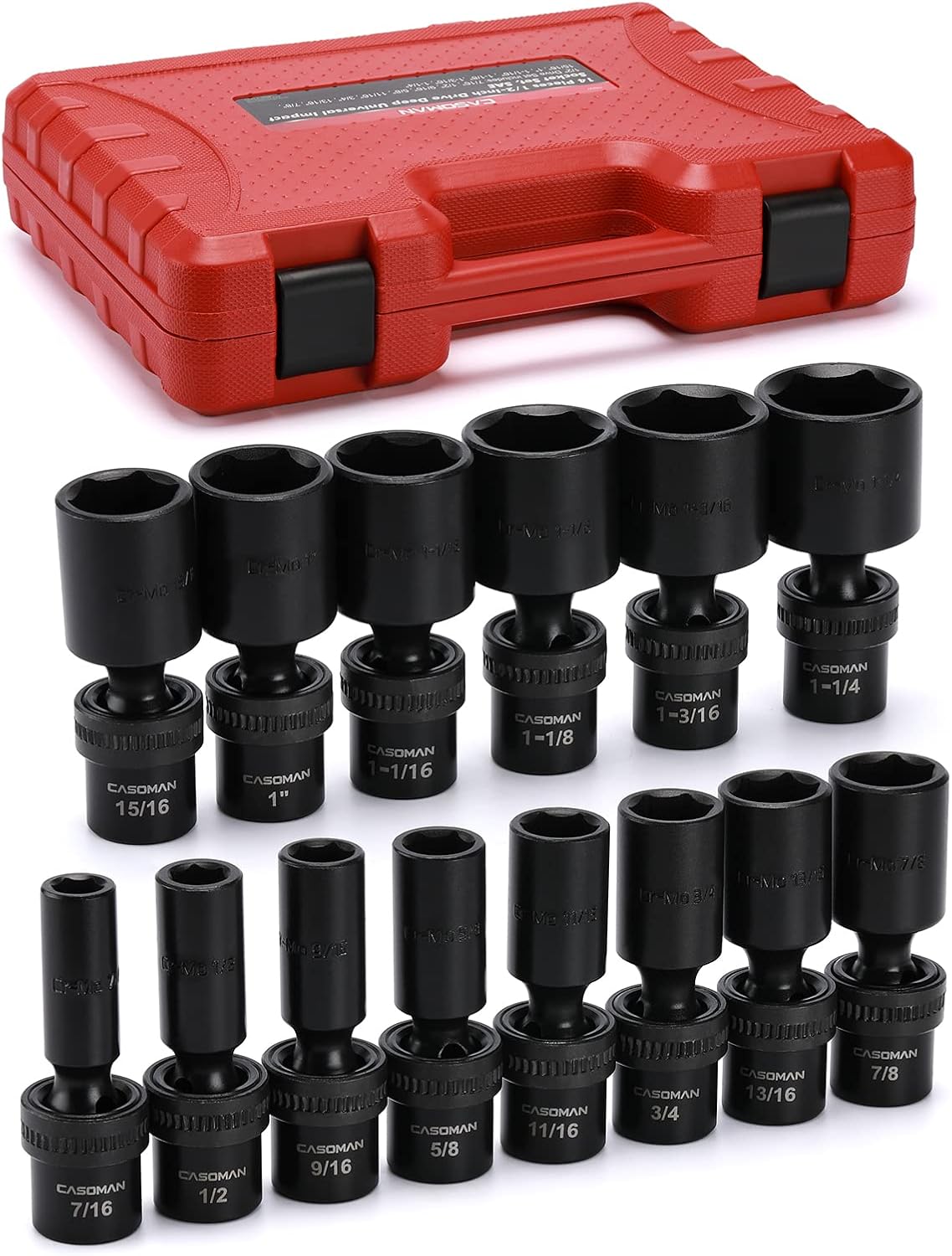 CASOMAN 15 PCS 3/8" Drive Shallow Universal Impact Socket Set, 6 Point, Metric,8-22mm