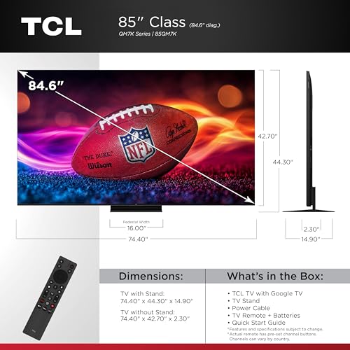 TCL 55-Inch Class QM7K Series QD-Mini LED 4K UHD Google Smart TV Best Premium Mini-LED TV - QLED, 144hz, 240hz Gaming Rate, Anti-Reflective Screen, Bang & Olufsen Audio, Atmos (55QM7K, 2025 Model)