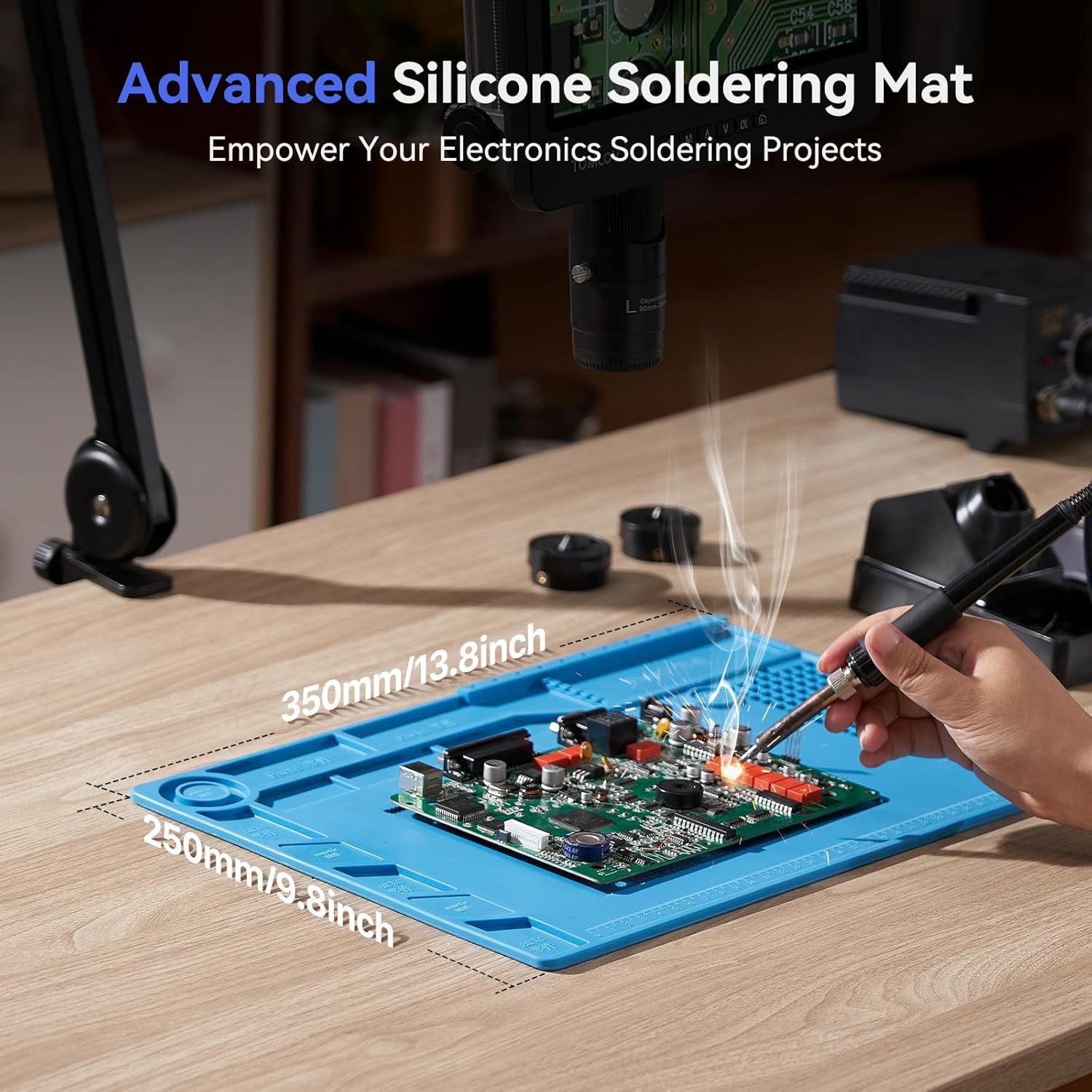 TOMLOV DM602 Flex Digital Soldering Microscope 2000x, Flexible Arm, 10.1" HDMI Microscope with 3 Lens, Coin Microscope with Ring Light, Adults LCD Video Microscope, Electronic Repair Mat Included,64GB