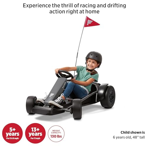 Radio Flyer 36V Battery-Powered Kids Electric Go-Kart with Adjustable Seat, Rubber Wheels, Grey