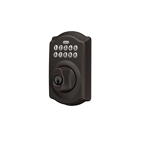Schlage BE365 CAM 609 Camelot Keypad Deadbolt, Electronic Keyless Entry Lock, Antique Brass