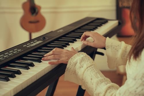 STRICH 88 Key Digital Piano Full Size Electric Keyboard with Semi-Weighted Sensitive Keys, Portable Electric Piano Set With Piano Stand, Sustain Pedal, Headphones, Music Rest, Black, SEP-150