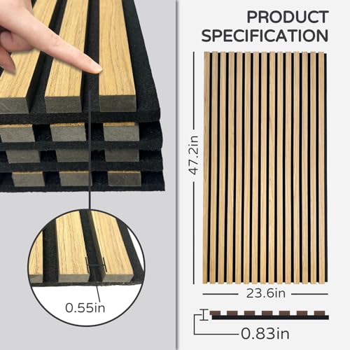 4 Pack Wood Wall Panels, 47.2” x 23.6" Wood Slat Wall Panel for Wall and Ceiling, 3D Fluted Wall Panels Wood Panels Wall, Teak