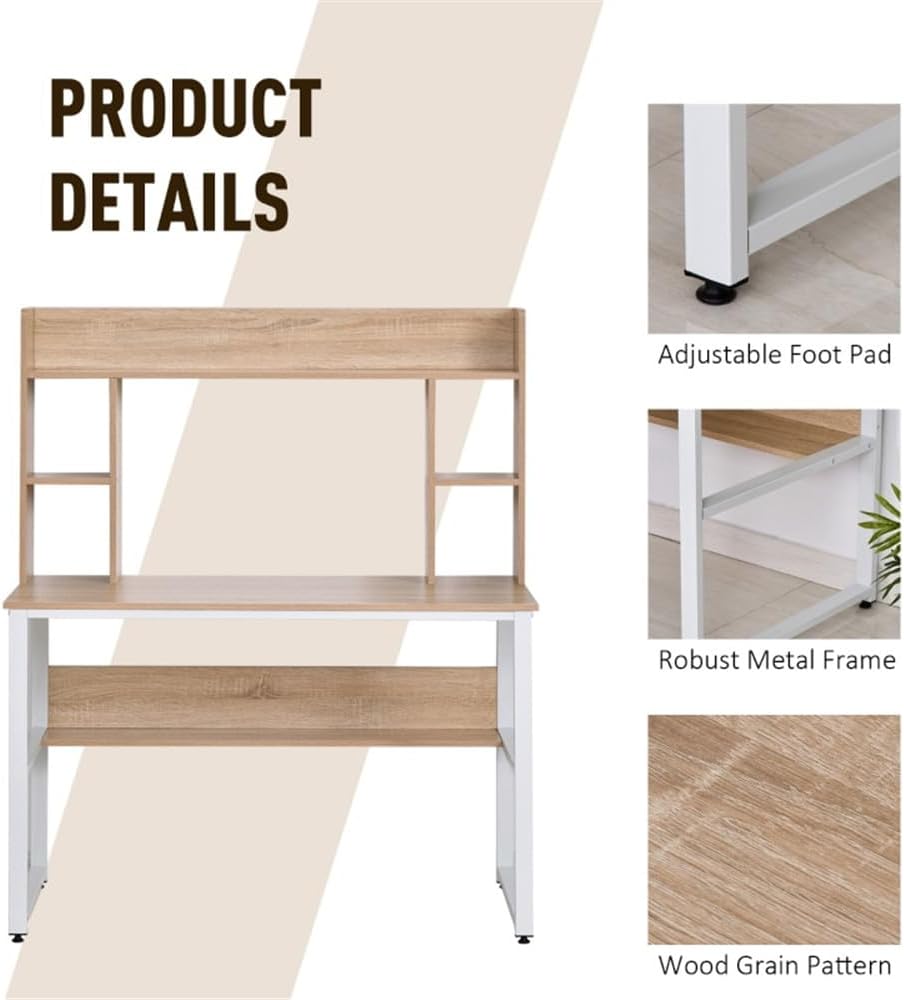 Computer Desk with Hutch, Home Office Desk with Bookshelf, Writing Study Desk, Modern Computer Workstation PC Laptop Desk 47.25" L x 23.5" W x 55" H Office Desk, Home Office Desk with Storage Shelves