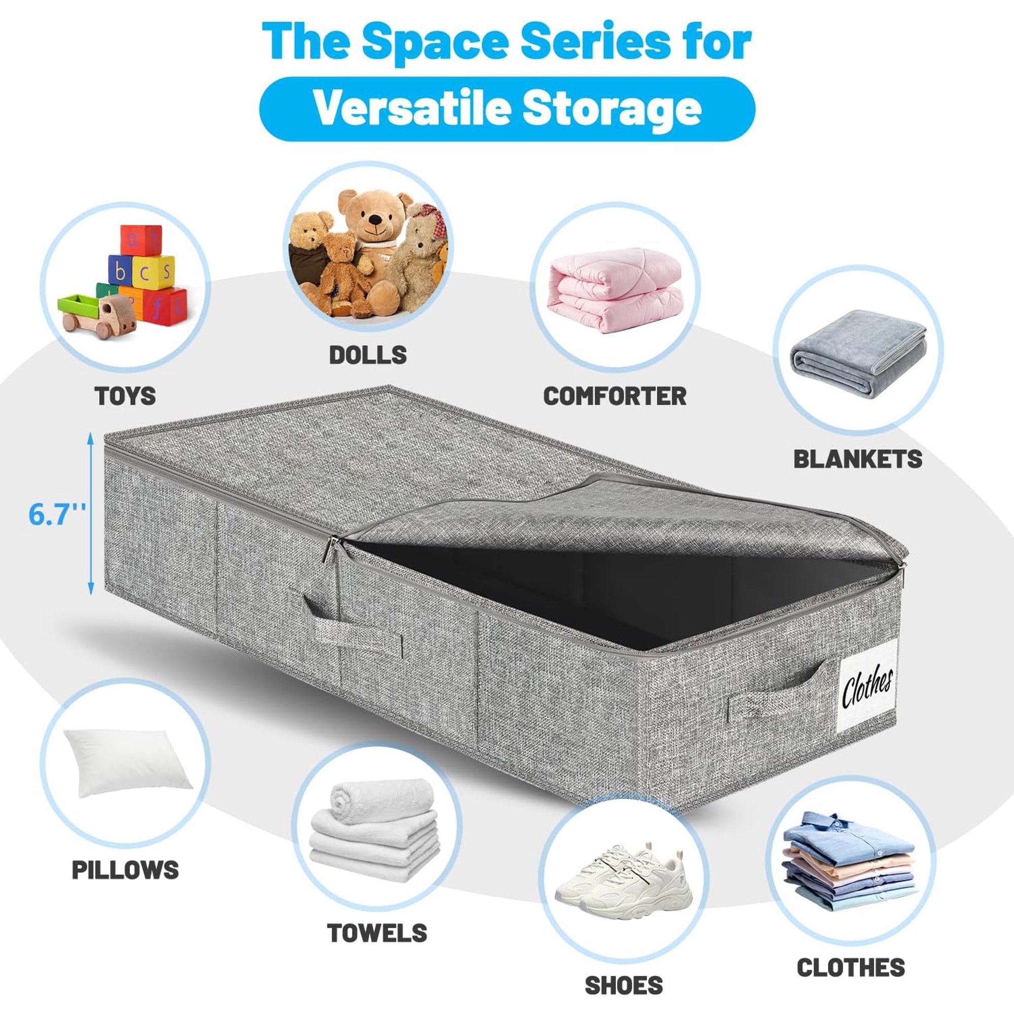 Under Bed Storage Container Bin 2 Pack, Low Profile Foldable Underbed Clothes Storage Organizer W/ Ultra Thick Fabric and Sturdy Bottom/Sides, Dual Zipper Storage Box for Dorm and Home 30x15x6.7