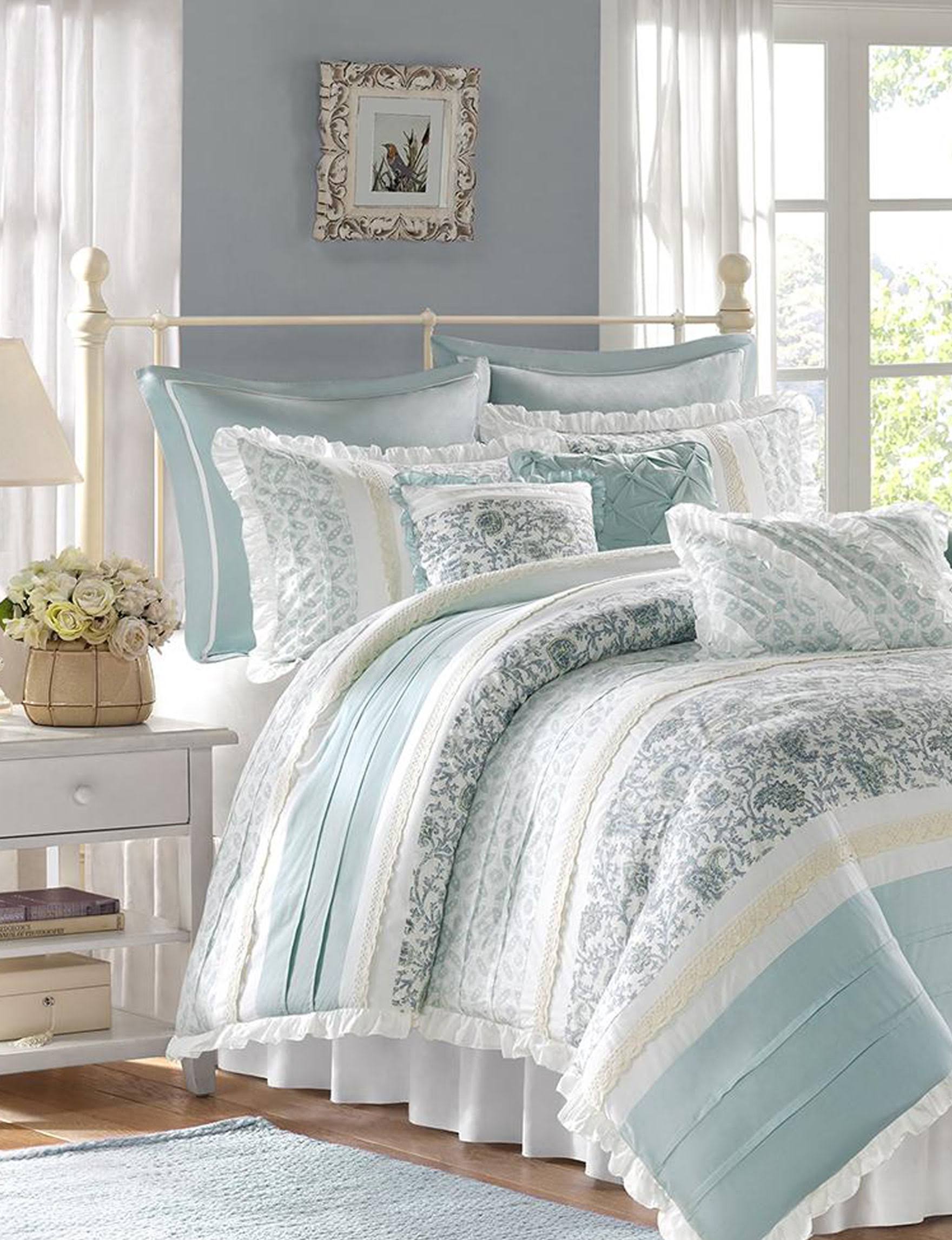 Madison Park Dawn King Blue 9 Piece Cotton Percale Duvet Cover Set