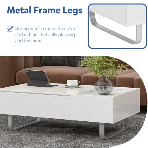 Lift Top Coffee Table with Storage & Hidden Compartment, Extendable Coffee Table with Drawer, Retro Center Table, UV High-Gloss Cocktail Table for Living Room (Black)