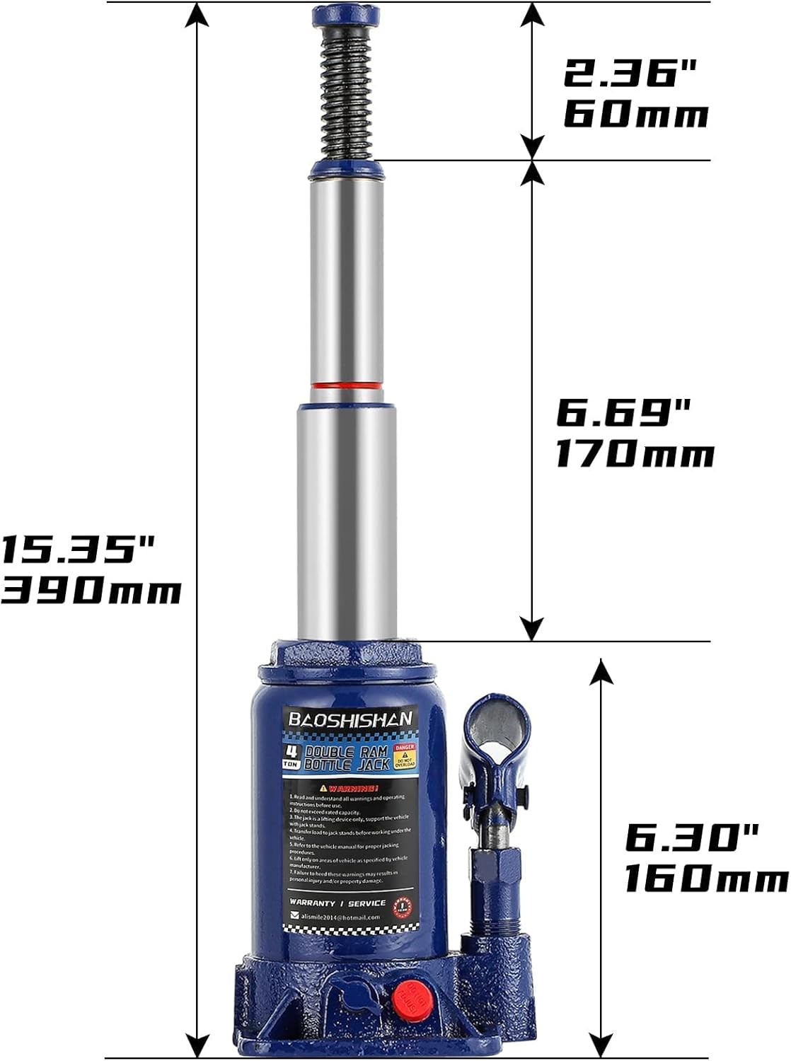 BAOSHISHAN 3 Ton Double Ram Bottle Jack 6-1/2 to 16-1/2 Lifting Range Portable Hydraulic Jack with Carrying Case