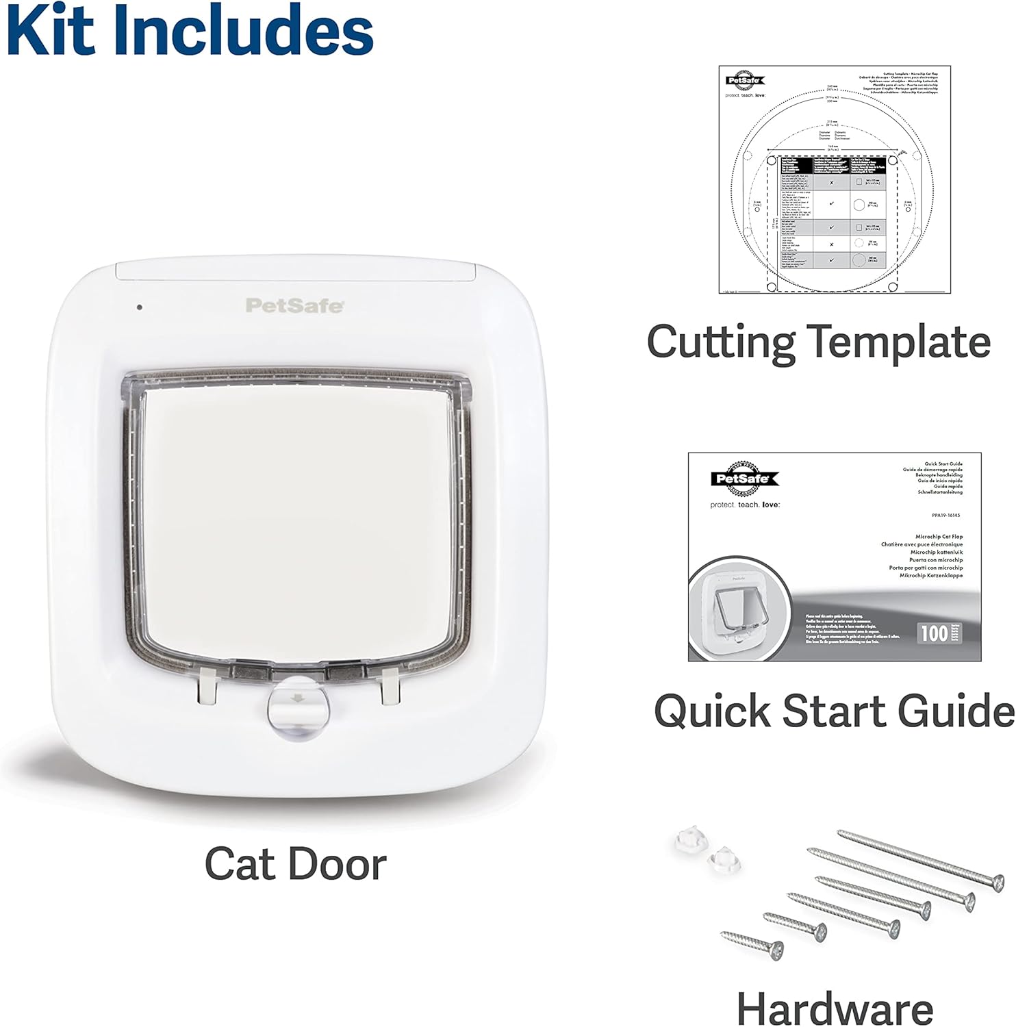 PetSafe Microchip Cat Door, Exterior or Interior Pet Door - Multi-User RFID Access Up To 40 Pets, 4-Way Locking, Weatherproof, DIY Easy Install, Hardware Kit; Privacy for Cat Litter Box or Pet Feeder