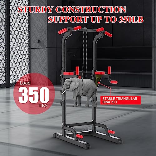 Power Tower Dip Station, Pull Up Bar Station & Multi-Function Gym Equipment For Home Strength Training Adujustable Height Up to 85.5",Load 350LBS