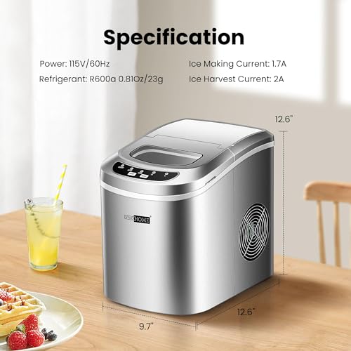VIVOHOME Electric Portable Compact Countertop Automatic Ice Cube Maker Machine with Hand Scoop and Self Cleaning Function 26lbs/Day Silver