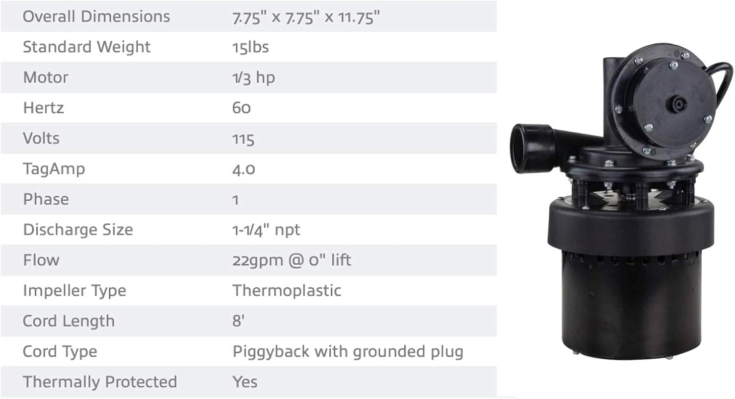 Star STL001 Automatic Utility/Laundry Sink Pump (1/3 HP) Mounts Directly Under Sink Tub, Heavy-Duty Thermoplastic, 115V, Includes Drain Screen, Check Valve & Ball Valve