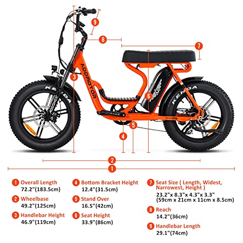 ADDMOTOR Motan Ebike Moped-Style 20'' Fat Tire Electric Bike, 105 MI, 750W Motor, 48V/20Ah Battery, M-66 R7 Step Thru Snow Mountain Electric Bicycle with Long Banana Seat