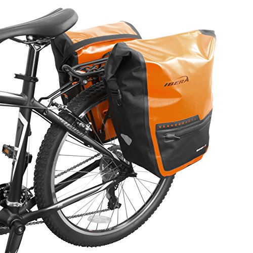 Ibera Bike Bag Panniers For Bicycles 30L (Pair) Waterproof -Bike Panniers PakRak Clip-On Quick-Release - Bike Saddle Bags For Rear Rack with Rain Cover - Pannier Fits Most Bicycle Racks (Black)