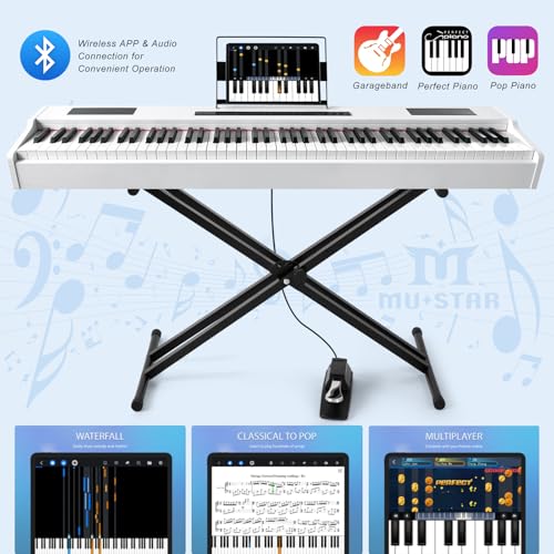 MUSTAR Digital Piano 88 Key Weighted Keyboard Hammer Action, MDP-1200 Weighted Keyboard with Stand, Full Size Electric Piano Keyboard 88 Keys with for Beginners, Portable Case, Sustain Pedal, Black