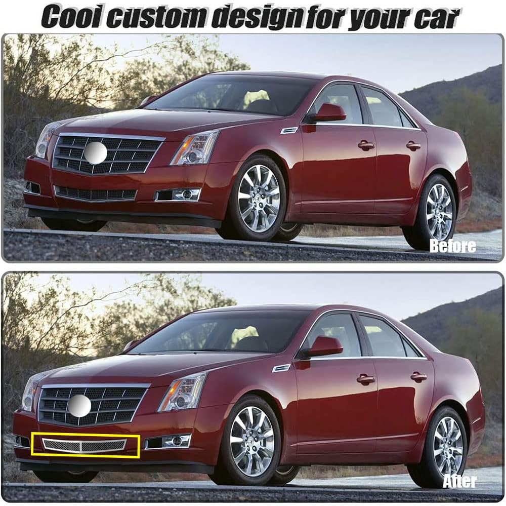 Stainless Steel Mesh Grille Compatible with 2008 2009 2010 2011 2012 2013 Cadillac CTS Chrome Grill Lower Front Grill Insert
