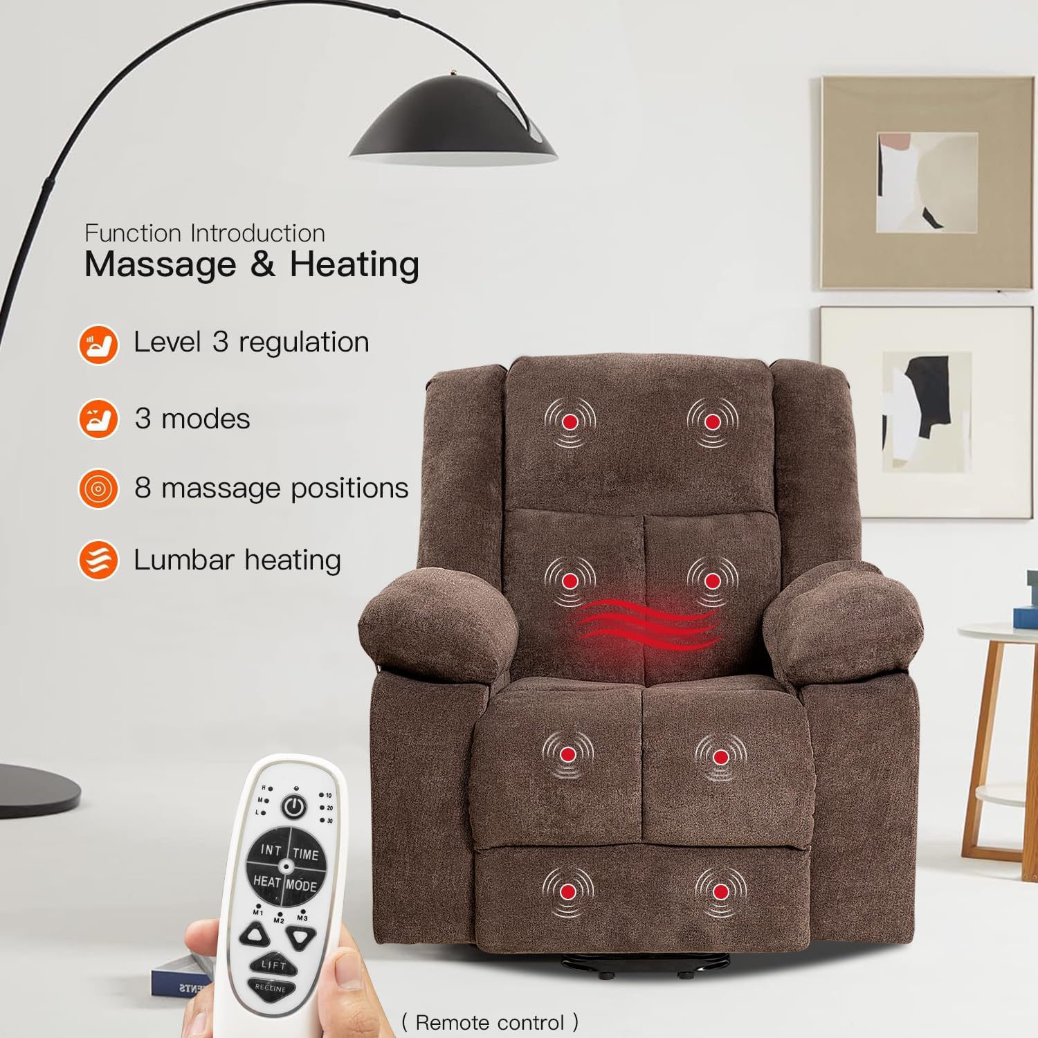 PayLessHere Electric Power Lift Recliner Chair with Massage and Heat, Standing Assistance for Elderly People, Extended Footrest Chair for Living Room Comfy Overstuffed Recliner