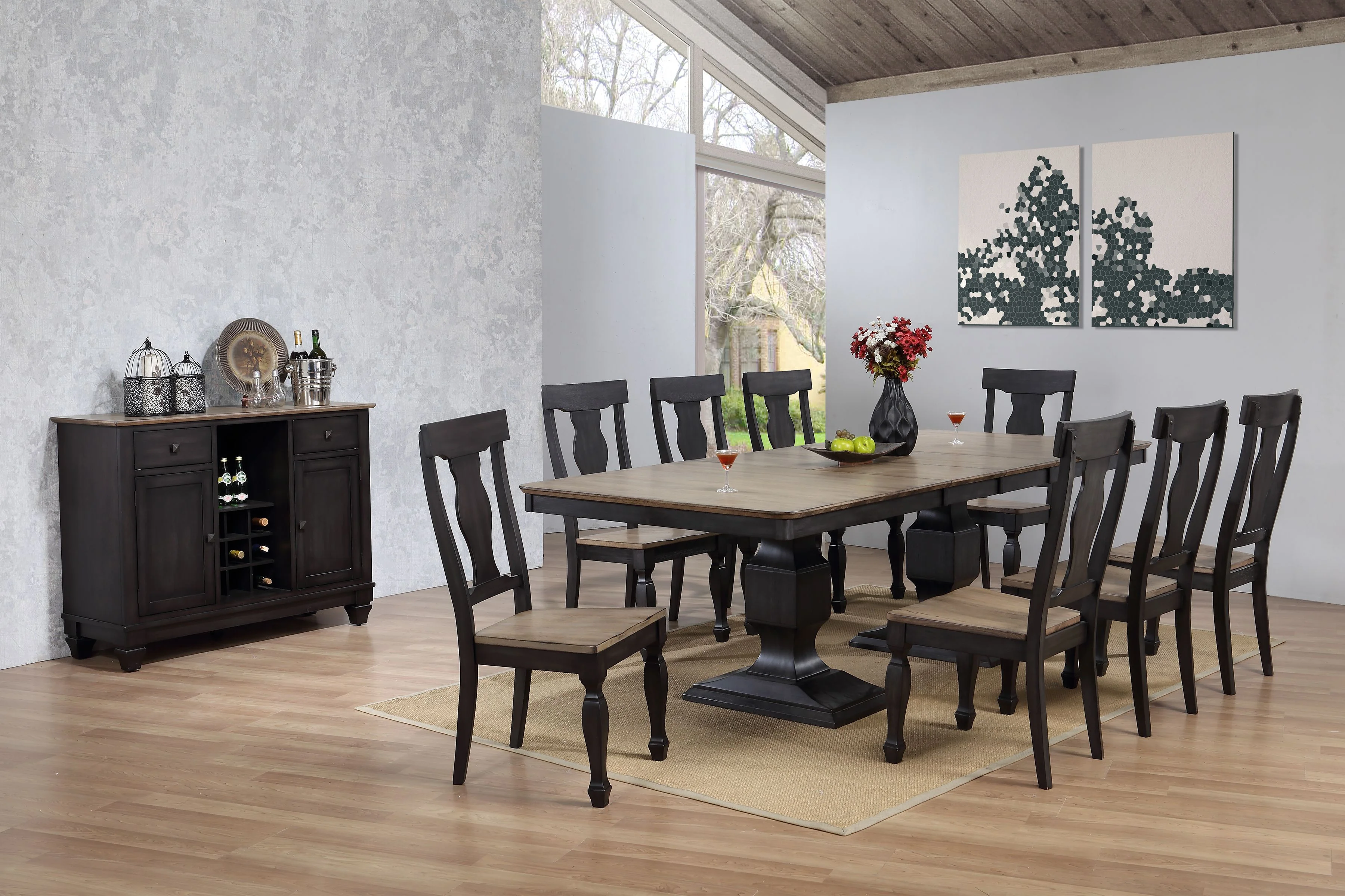 Lowel 9 Piece Formal Dining Room Set, Extendable Table & 8 Chairs