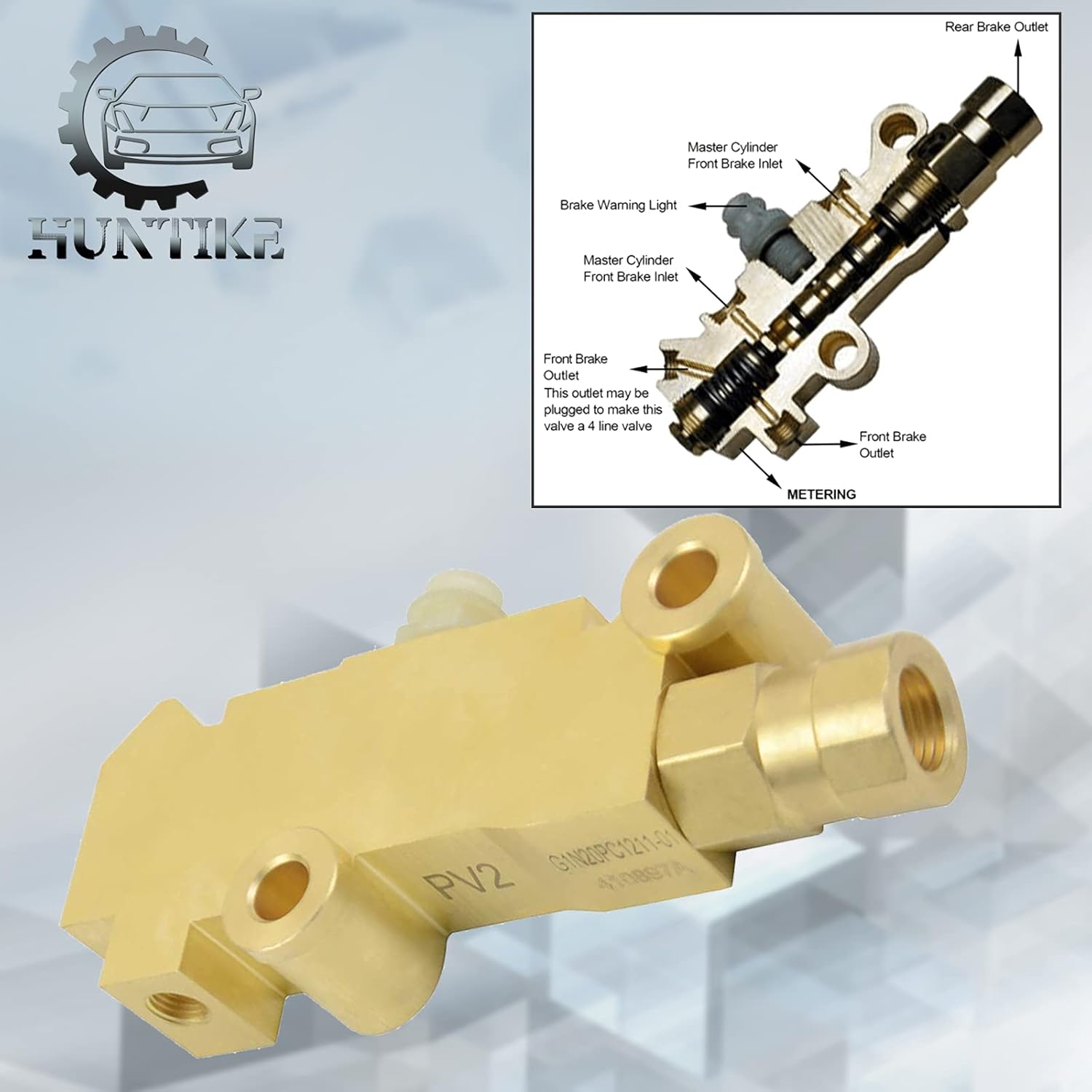 Huntike PV2 Brass Proportioning Valve Disc/Drum Disc Front Drum Rear Brake Compatible with GM Street Rod Classic Car & Truck - Part# PV2 172-1353 PV71 Combination Proportioning Valve Pack of 2