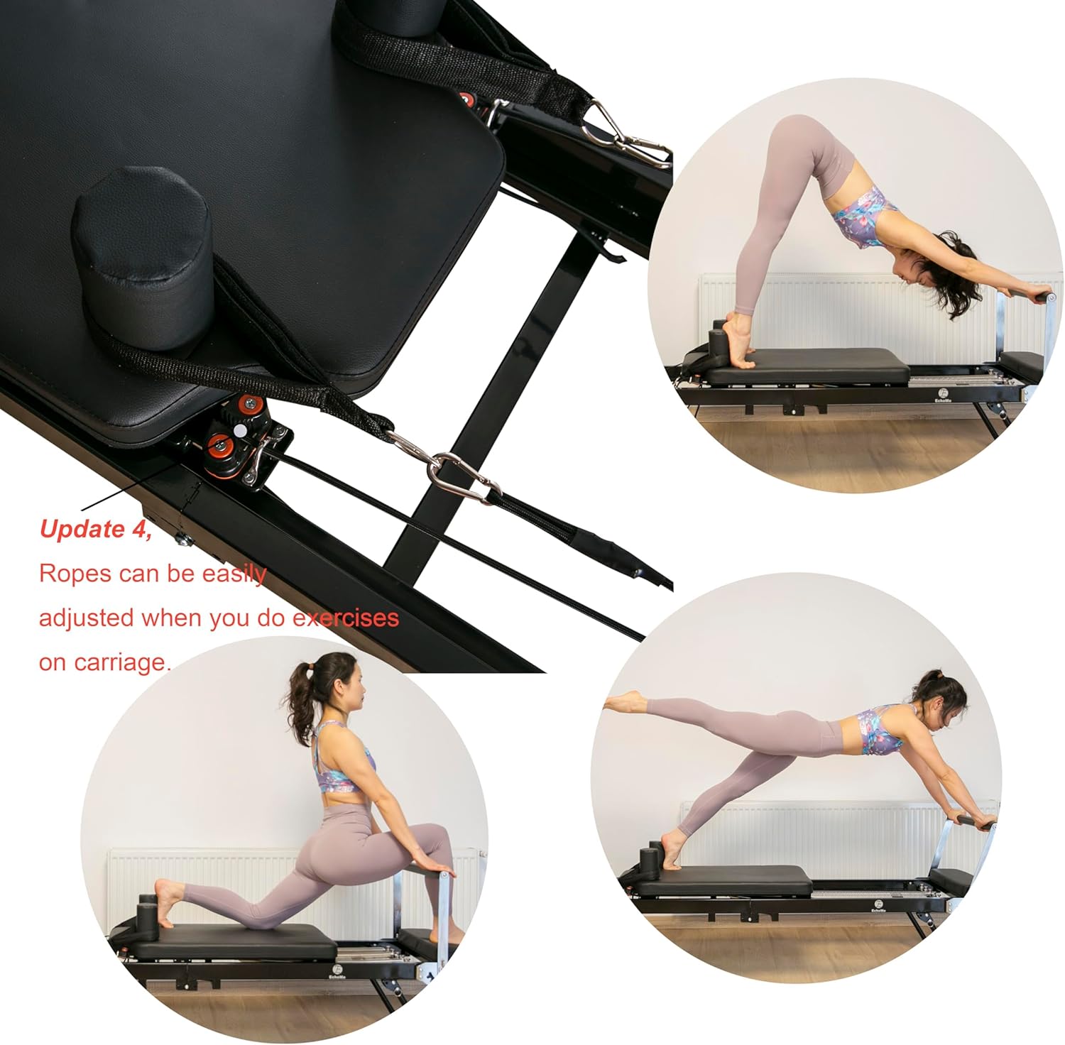 Foldable Pilates Machine Equipent for Home, Pilates Reformer with Alloy Springs Resistances, Updated Longer Size(Darker)