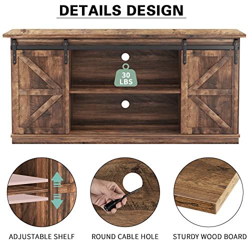 YESHOMY Farmhouse TV Stand for Televisions up to 65 Inches, Sliding Barn Doors and Storage Cabinets, Console Table and Media Furniture for Living Room, 58 Inch, Milk White